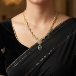 American Diamond Floral Necklace with Emerald Drop