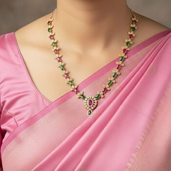 Elegant Ruby & Emerald Floral Gold-Tone Necklace