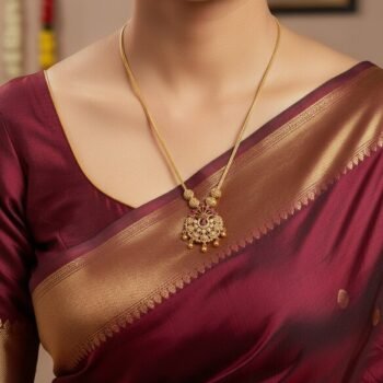 Elegant Imitation Gold Floral Pendant Necklace with Ruby-Red and CZ Stones