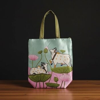 Sacred Lotus Cow Art Tote Bag.