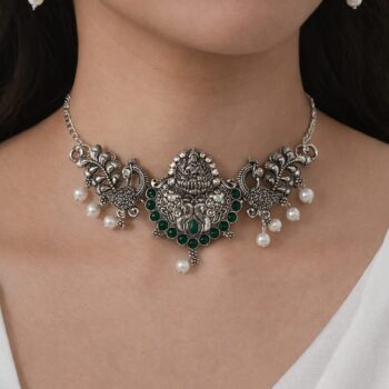 ✨ Divine Elegance – Silver Lakshmi Choker ✨