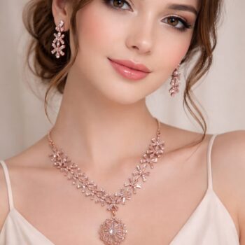 Elegant Rose Gold Crystal Floral Necklace Set